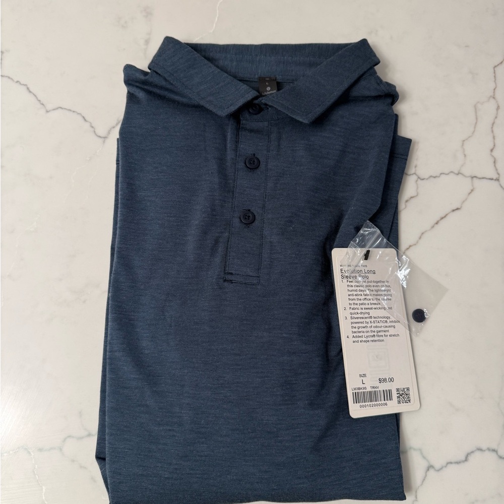 Lululemon Men's Navy Blue Long Sleeve Polo
